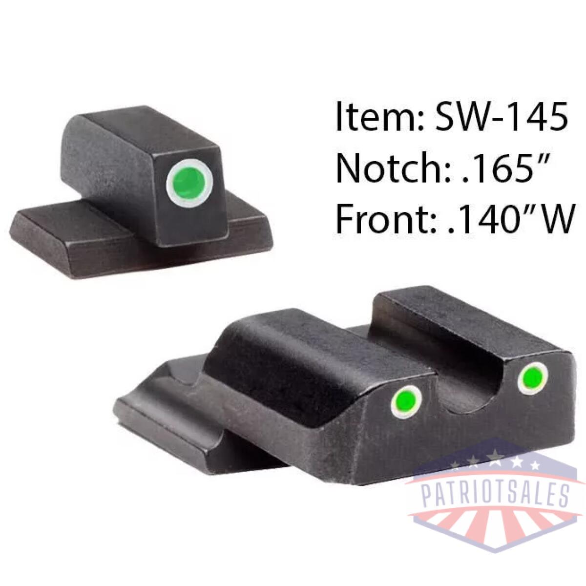 Ameriglo classic style night sight set for s&w m&p shield / front tritium - green / front outline - white / rear tritium - green / rear outline  white - image 1