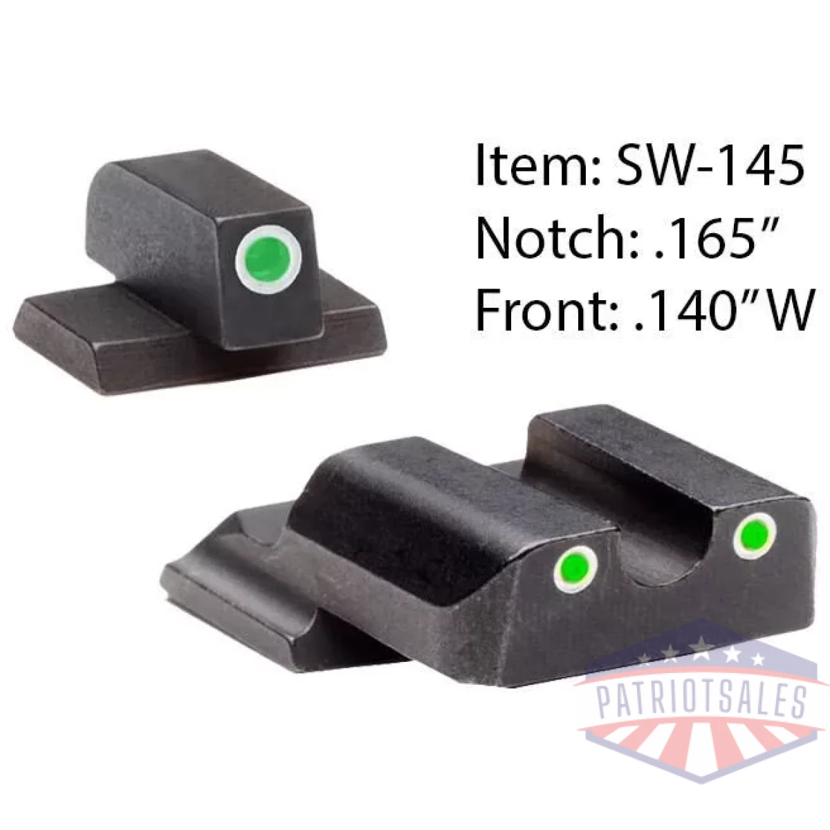 Ameriglo classic style night sight set for s&w m&p shield / front tritium - green / front outline - white / rear tritium - green / rear outline  white - image 1