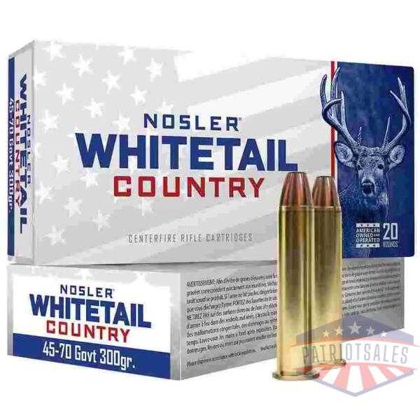 Nosler Whitetail Country Rifle Ammunition 45-70 Govt 300gr LFN 1950 fps 20/ct