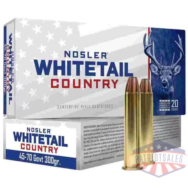 Nosler Whitetail Country Rifle Ammunition 45-70 Govt 300gr LFN 1950 fps 20/ct