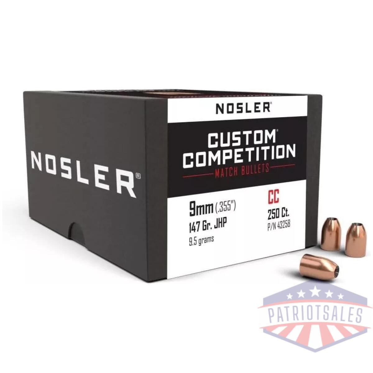 Nosler sporting handgun pistol bullets 9mm. 355" 147gr jhp (250 ct. ) - image 1