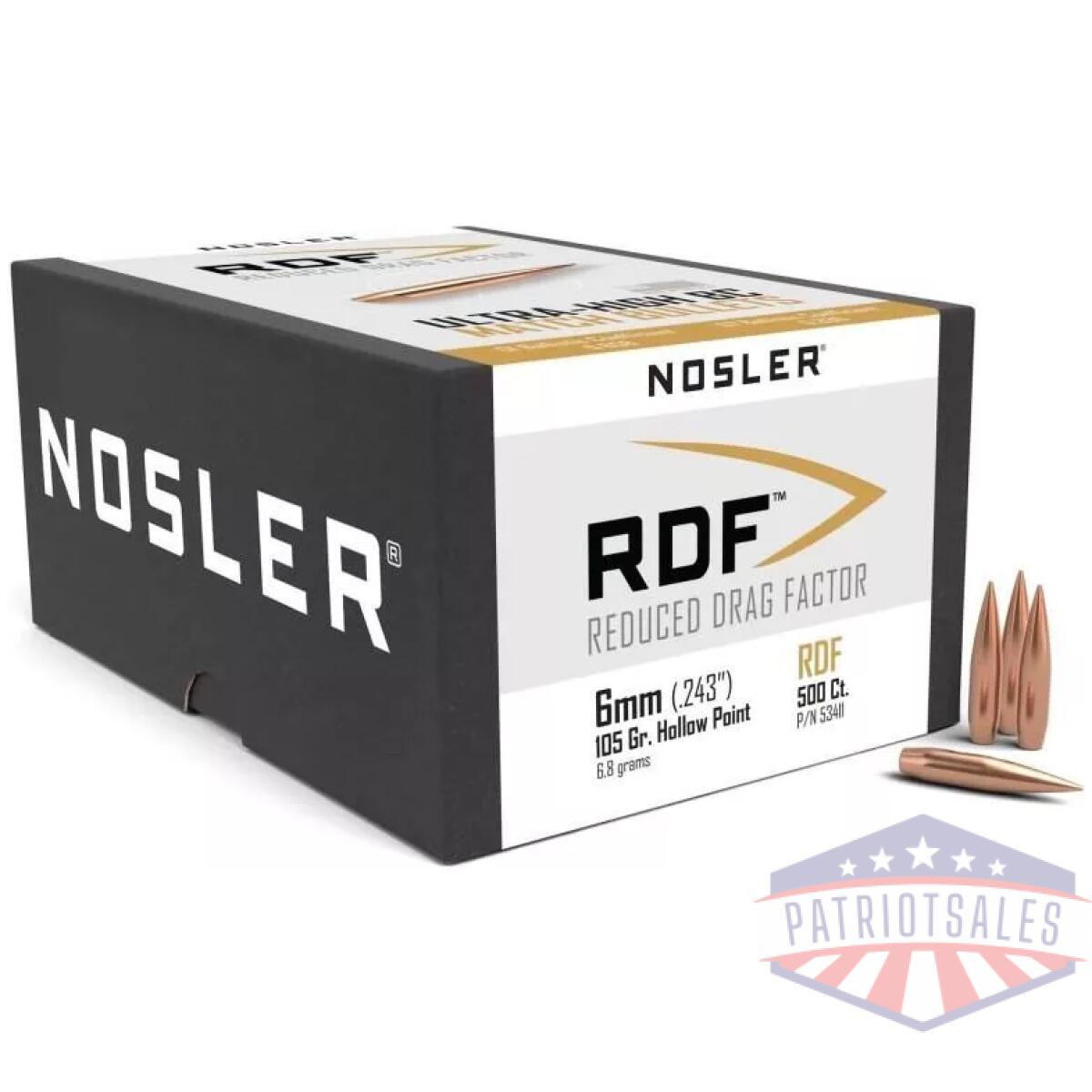 Nosler rdf match bullets 6mm. 243" 105 gr hpbt 500/ct - image 1