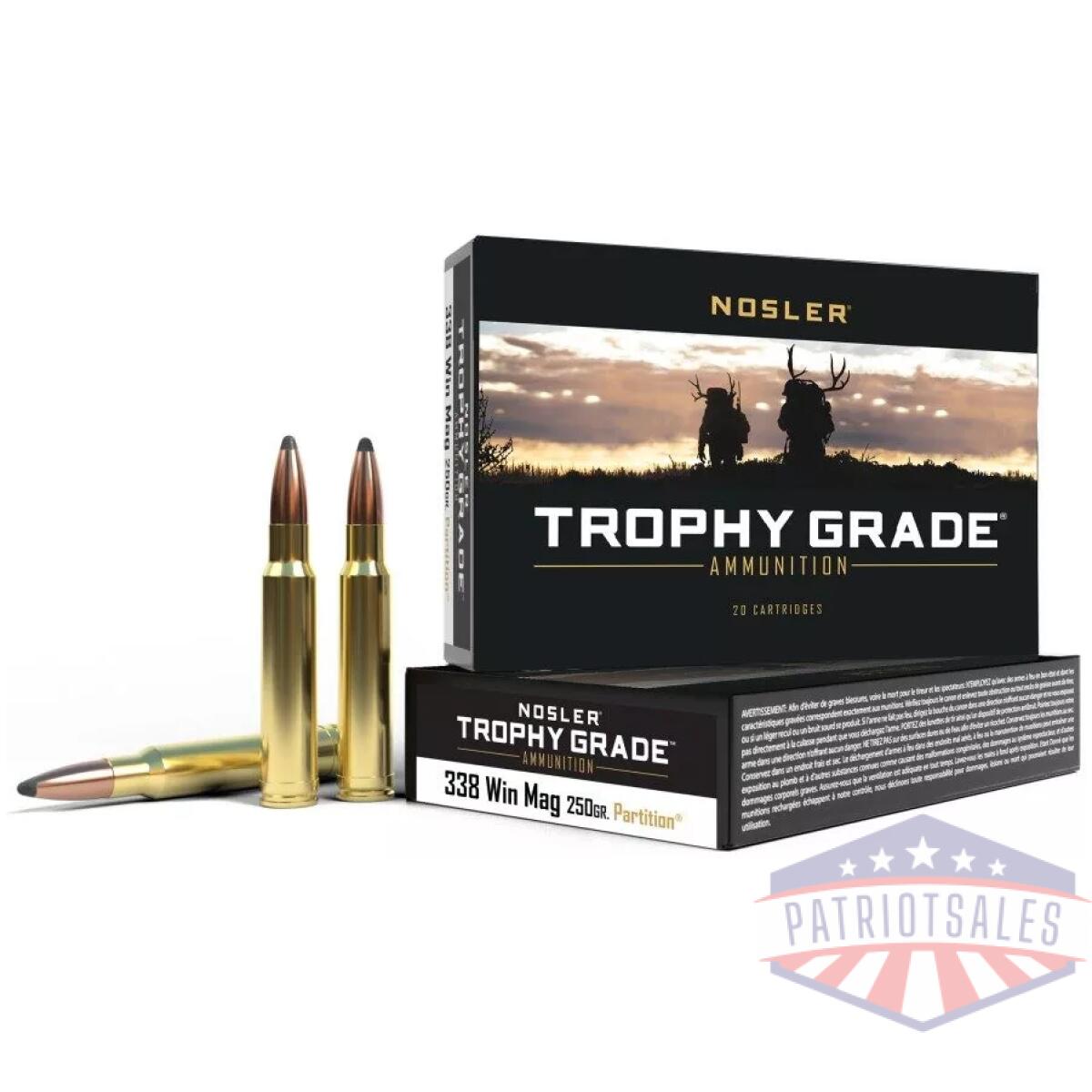 Nosler trophy grade rifle ammunition. 338 win mag 250 gr pt 2600 fps - 20/ct - image 1