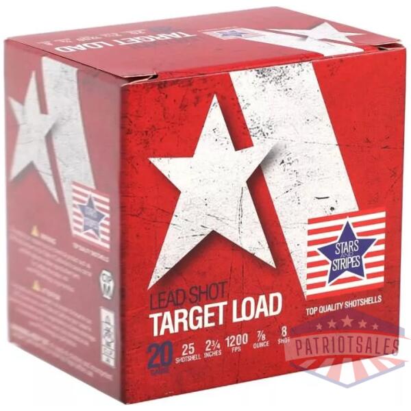 Star and Stripes Target Load Shotshells 20ga 2-3/4" 7/8oz #8 1200 fps 25/ct