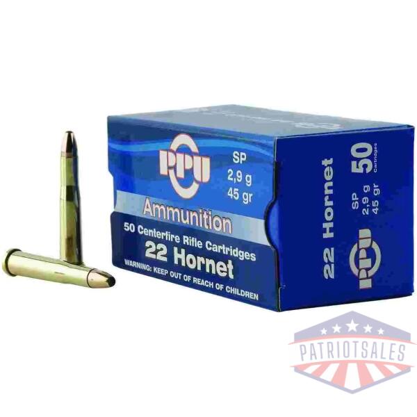 PPU Rifle Ammunition .22 Hornet 45 gr SP 2430 fps 50/ct