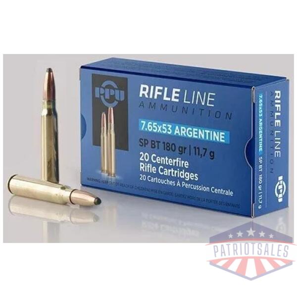 PPU Rifle Ammunition 7.65mm x 53 Argentine 180 gr SP 2542 fps 20/ct