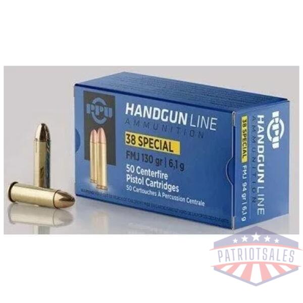 PPU Handgun Ammunition .38 Spl 130 gr FMJ 902 fps 50/ct