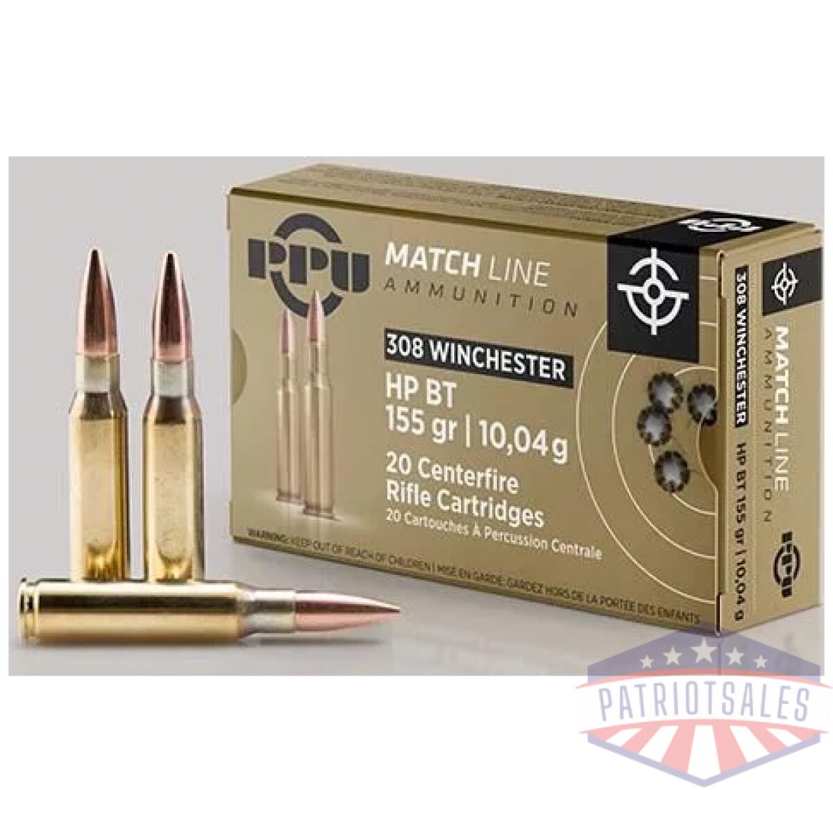 Ppu match rifle ammunition. 308 win. 155 gr hpbt 2610 fps 20/ct - image 1