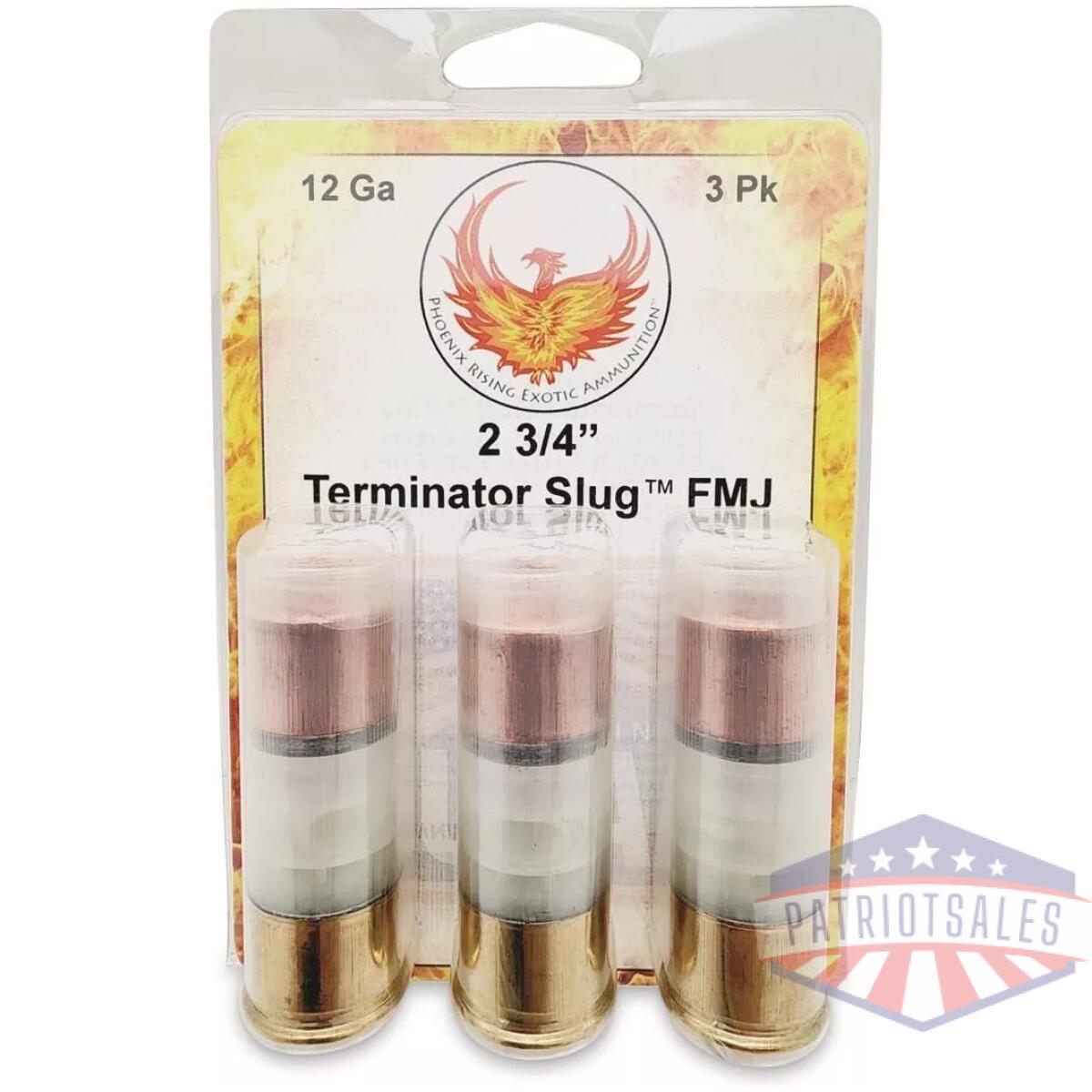 Phoenix rising terminator slug shotshell 12ga 2-3/4" 515gr fmj slug 1520fps 3/ct - image 1
