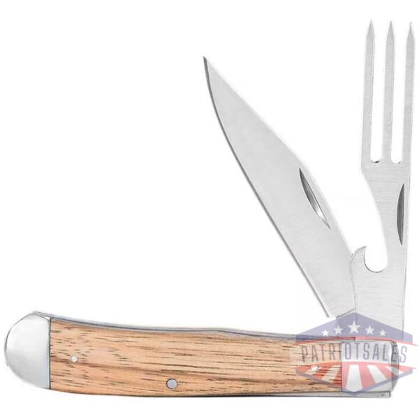 ABKT Cattleman Chuckwagon Trapper Knife 3-1/4" Blade with Fork Blade Zebrawood