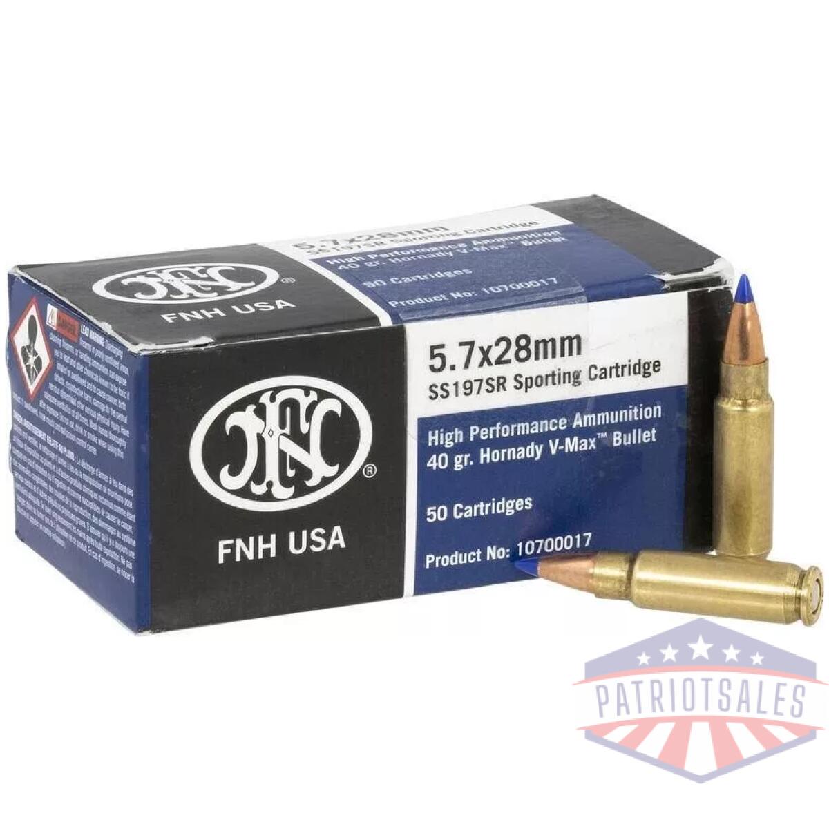 Fn handgun ammunition 5. 7x28mm 40gr v-max 1738 fps 500/ct - image 1