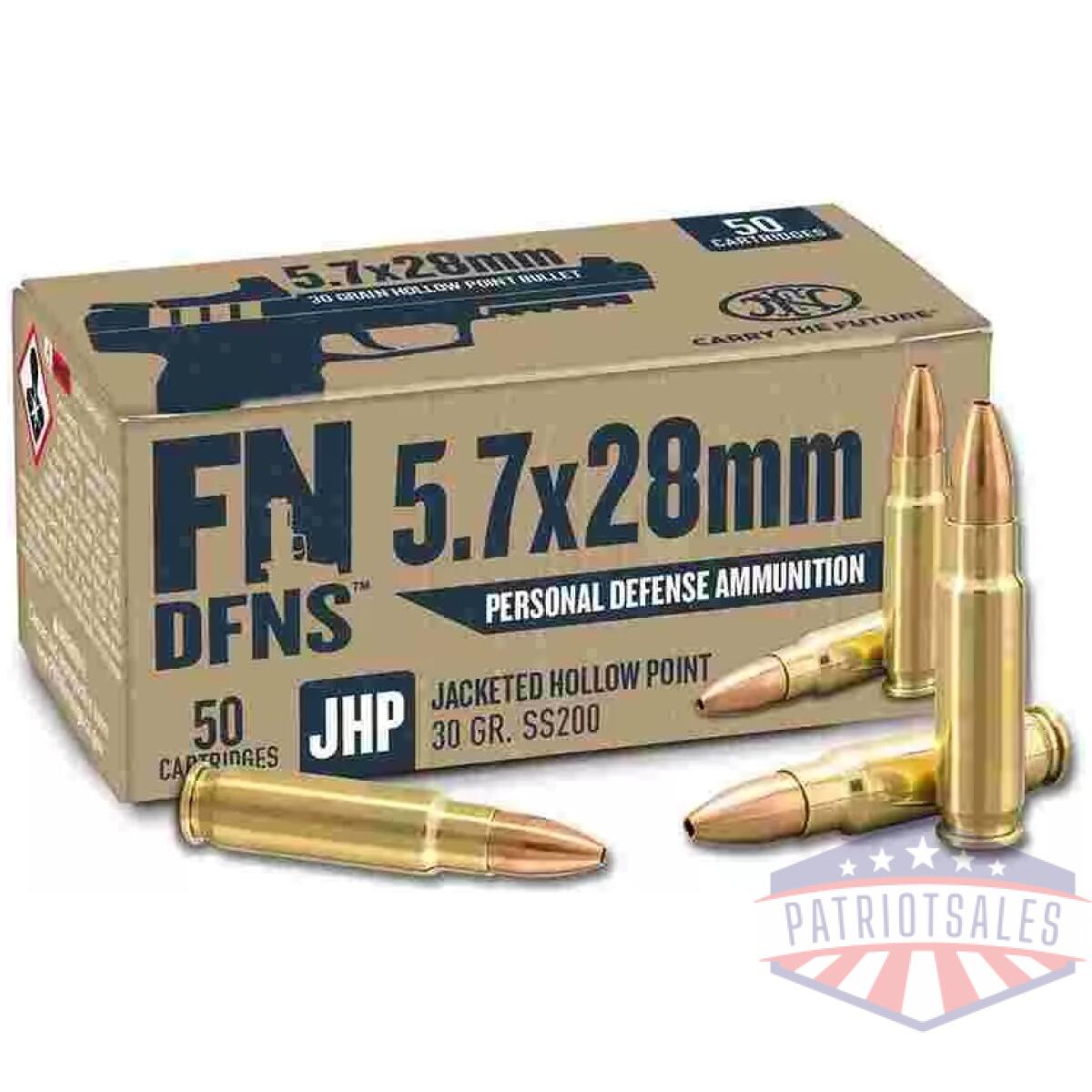 Fn dfns ss200 personal defense handgun ammunition 5. 7x28mm 30gr jhp 1894 fps 500/ct case - image 1