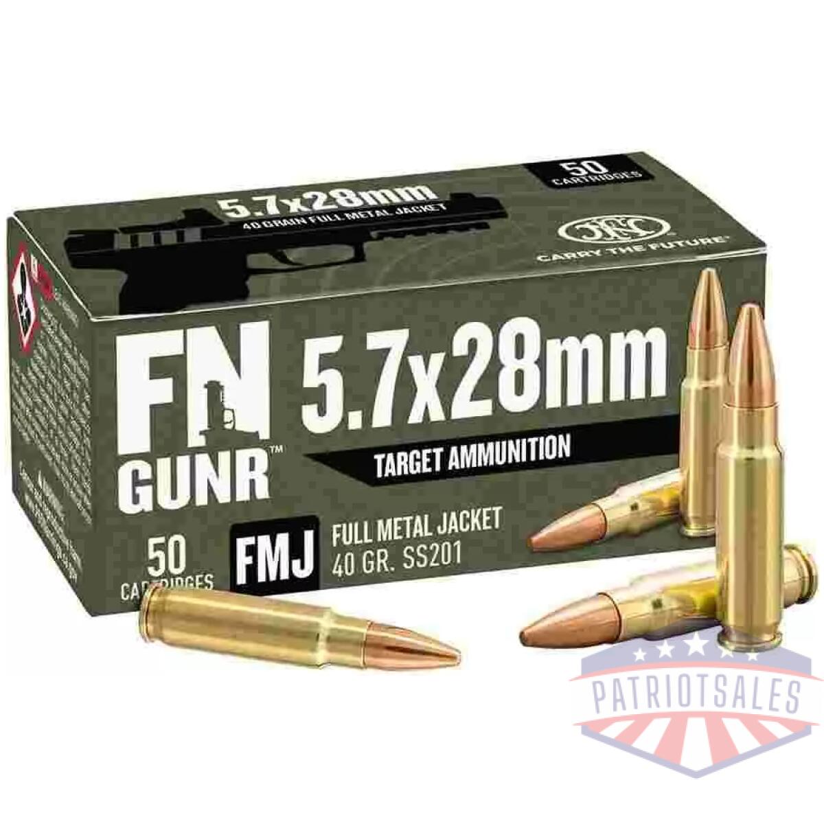 Fn ss201 target handgun ammunition 5. 7x28mm 40gr fmj 1700 fps 500/ct case - image 1