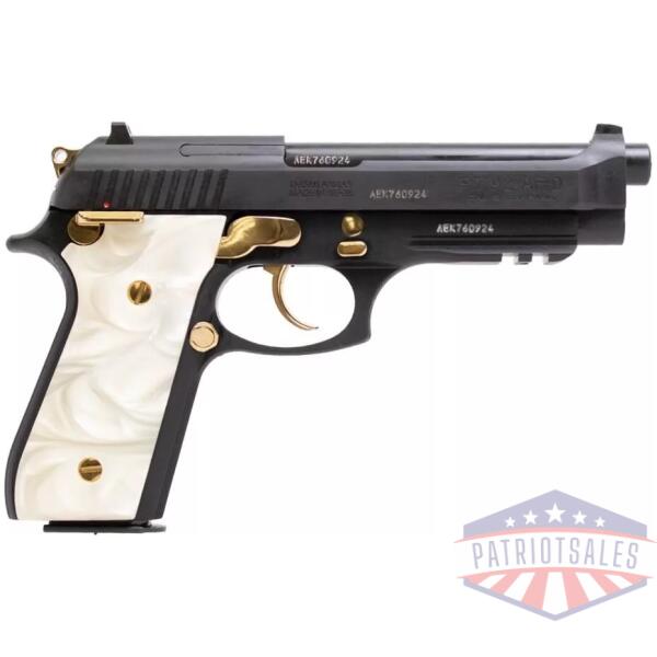 Taurus PT92 Handgun 9mm Luger 17rd Magazines (2) 5" Barrel Black with Pearl Grips and Gold Accents