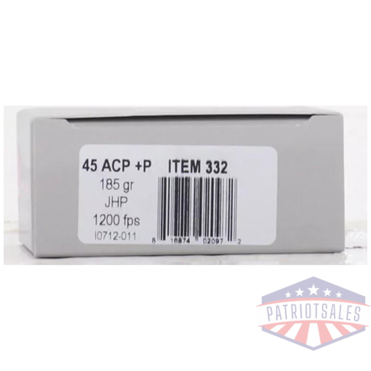 Underwood 45 acp +p 185gr jhp - 20rd 10bx/cs - image 2