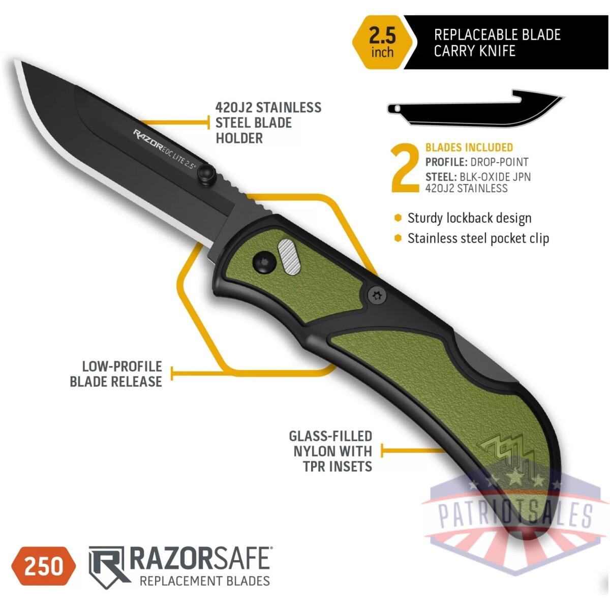 2. 5 razor-edc lite (od green pms, 2 black blades) - image 1