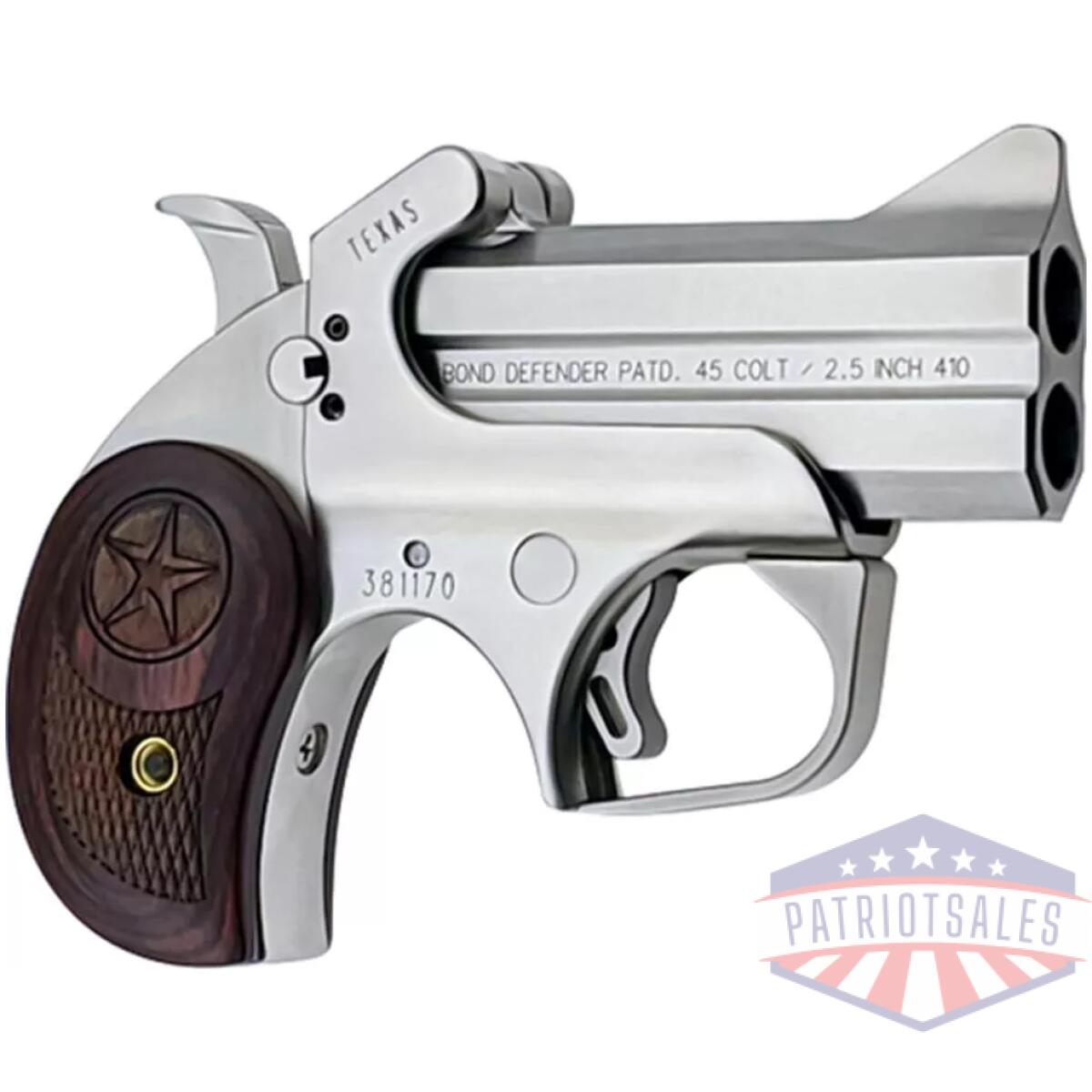 Bond arms texas defender handgun 2/rd capacity. 45lc/. 410 3" barrel silver with rosewood grip - image 1