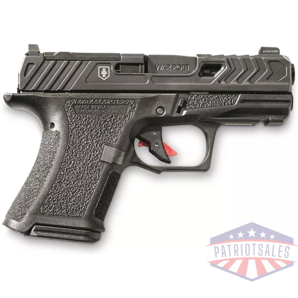 Shadow systems cr920 war poet handgun 9mm luger 10rd magazines (2) 3. 41 barrel black war poet slide engraving with night sights optic ready - image 1