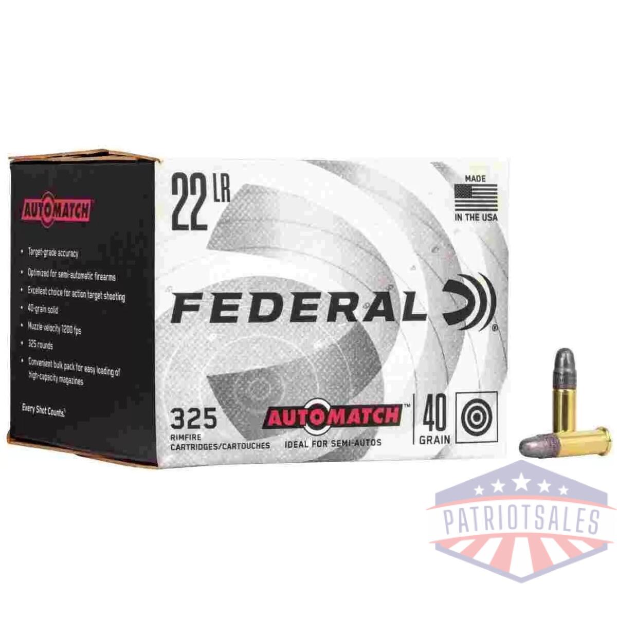 Federal automatch rimfire ammunition. 22 lr 40 gr. Sld 1200 fps 325/ct - image 1