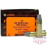 HSM Training Handgun Ammunition .38 Spl 158gr SWC 790 fps 50/ct