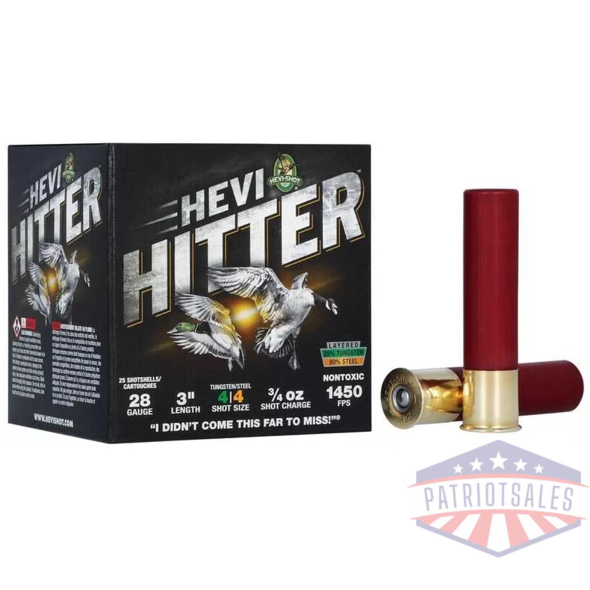 Hevi-shot hevi-hitter tungsten/steel shotshells 28ga 3" 3/4oz 1450 fps #4 25/ct - image 1