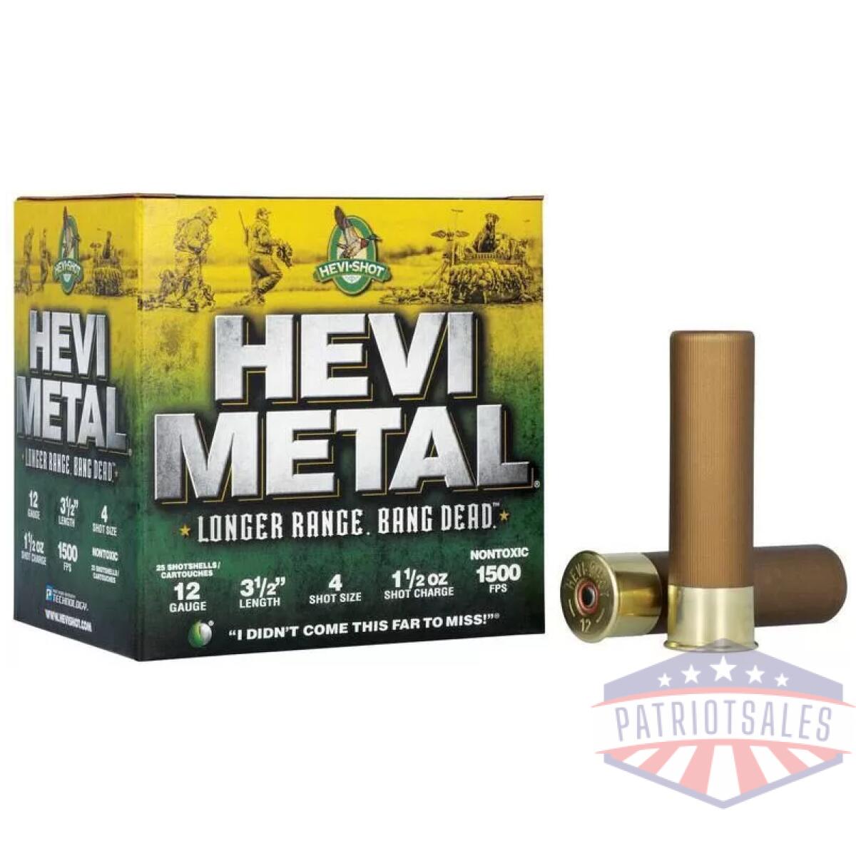 Hevi-shot hevi-metal longer range shotshell 12ga 3. 5" 1-1/4 oz 1500 fps #4 25/ct - image 1