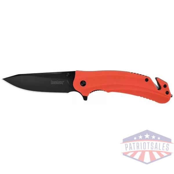 Kershaw Barricade Rescue Folding Knife 3-1/2" Drop Point Blade Orange with Carbide Glassbreaker Tip and Seatbelt Cutter