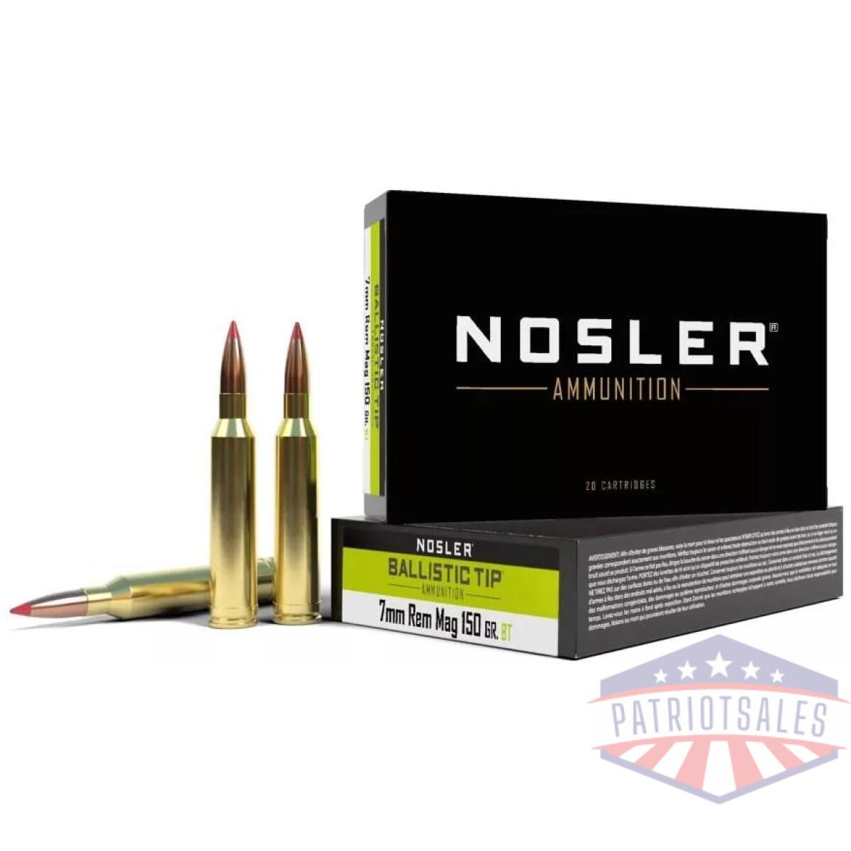Nosler ballistic tip rifle ammunition 7mm rem mag 150gr bt 3050 fps 20/ct - image 1