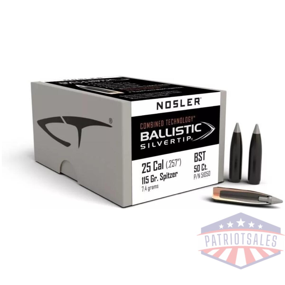 Nosler ballistic silvertip hunting bullets. 25 cal. 257" 115 gr sbt-bstip 50/ct - image 1