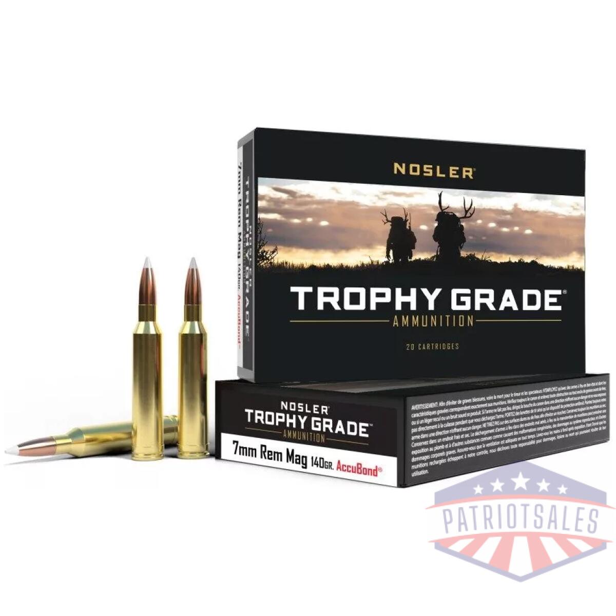 Nosler trophy grade rifle ammunition 7mm rem mag 140 gr ab 3125 fps 20/ct - image 1