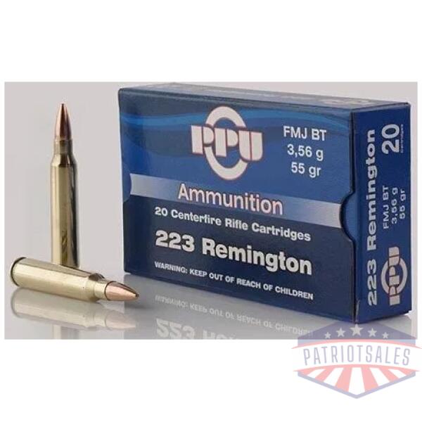 PPU Rifle Ammunition .223 Rem 55 gr FMJ-BT 3240 fps 20/ct