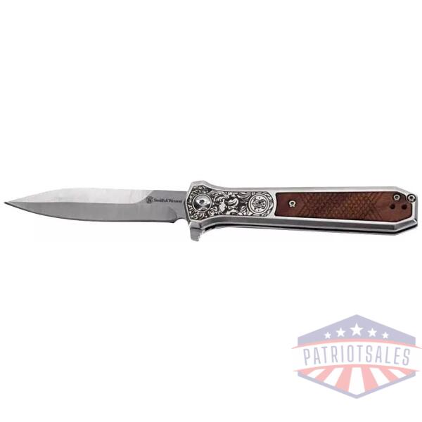 Smith & Wesson KT Unwavered Spring Assist Folding Knife 3-1/5" Dagger Blade Silver with Brown