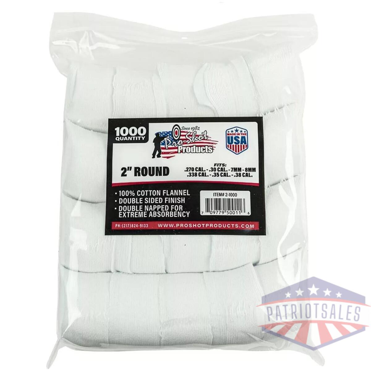 Pro-shot 2" round 100% cotton patches 1000/ct - image 1