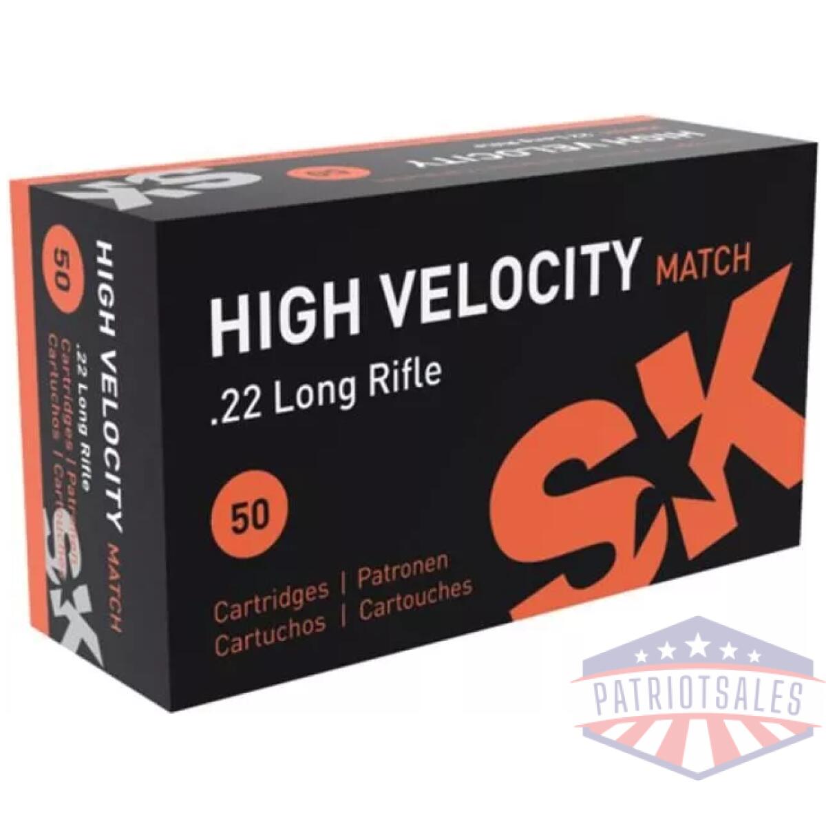 Sk high velocity match rimfire ammunition. 22 lr 40gr 1263 fps 50/ct - image 1