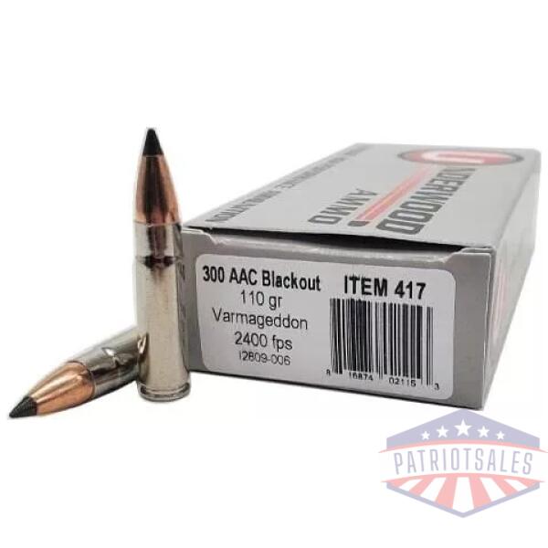 Underwood Ammo Varmageddon Rifle Ammunition 300 Blackout 110gr PT 2400 fps 20/ct