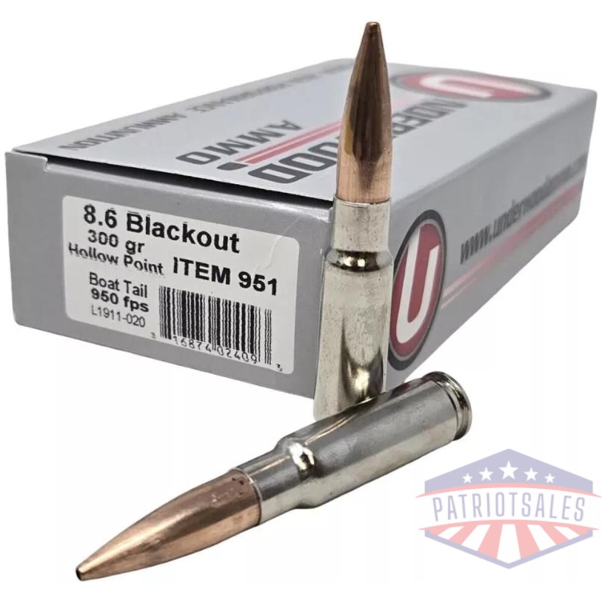 Underwood subsonic rifle ammunition 8. 6 blackout 300gr hpbt 950 fps 20/ct - image 1