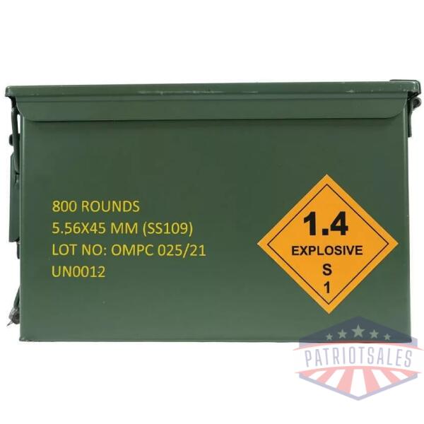 OMPC M855 Steel Core Rifle Ammunition 5.56mm 62gr FMJ 3020 fps 800rds (Boxed in Metal Can)