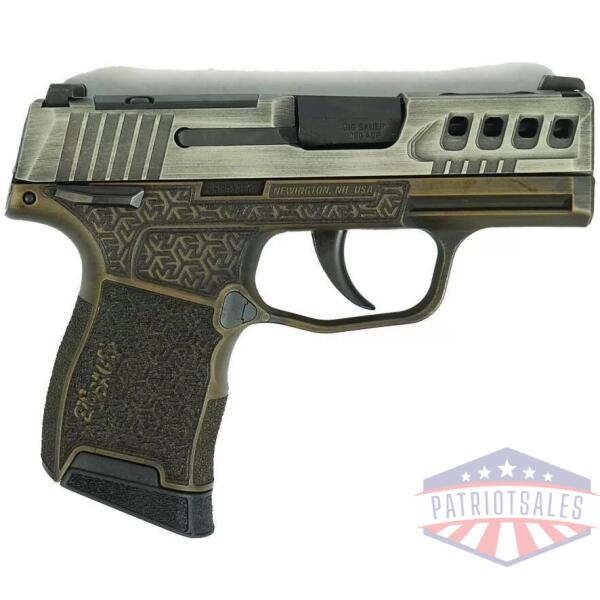 Sig Sauer Distressed Gray Slide/Brown Octagon Grip P365-380 Handgun 380 Auto 10rd Magazine 3.1" Barrel Black Manual Safety