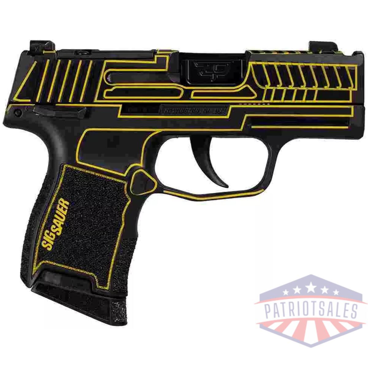 Sig sauer p365 "outlander yellow laser" handgun 9mm luger 10rd magazines(2) 3. 1" black barrel x-ray 3 sights manual safety - image 1