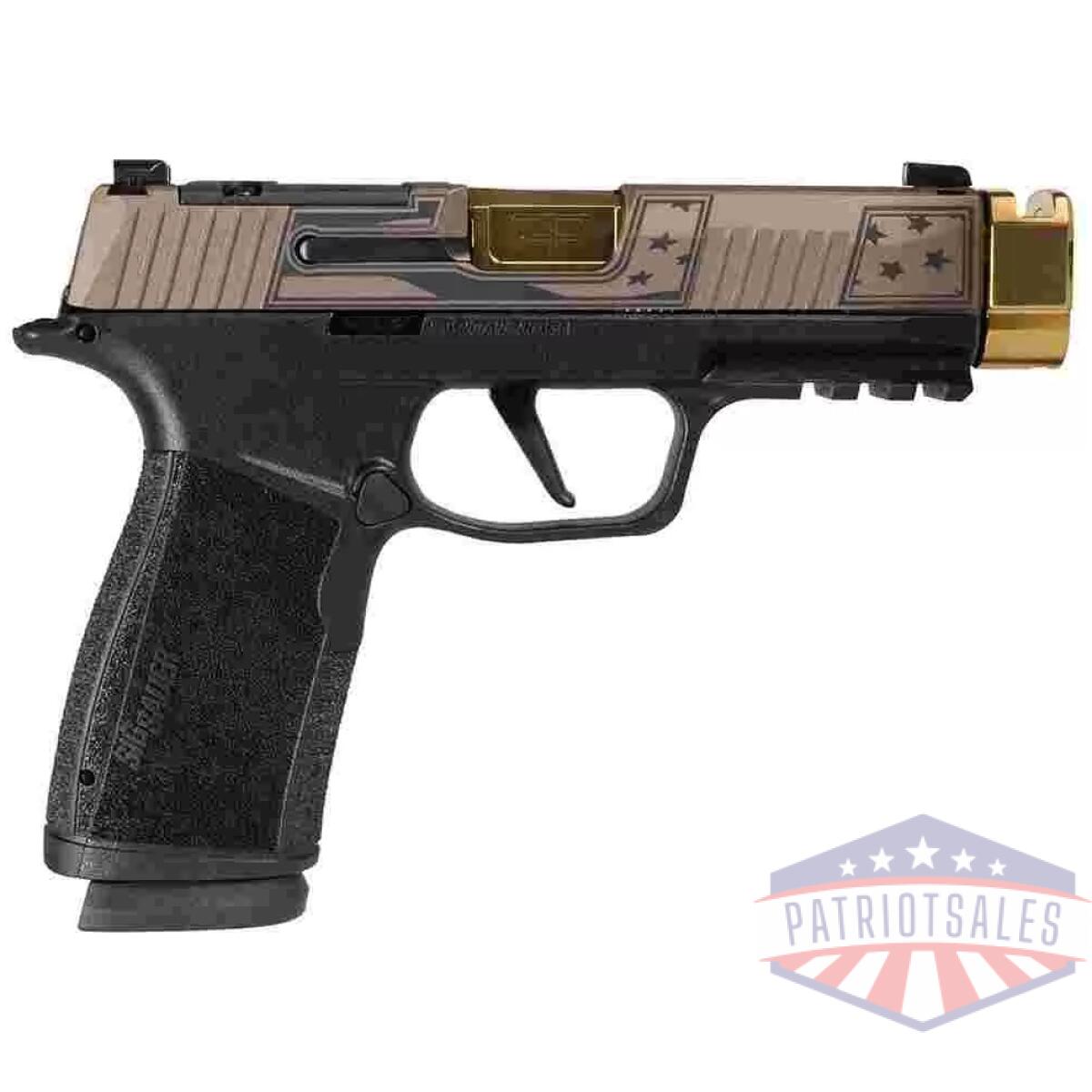 Sig sauer p365 xmacro tacops "trump 47th" slide handgun 9mm luger 17rd magazines(4) 3. 7" gold barrel/compensator - image 1