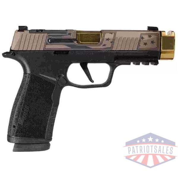Sig Sauer P365 XMACRO TACOPS "Trump 47th" Slide Handgun 9mm Luger 17rd Magazines(4) 3.7" Gold Barrel/Compensator