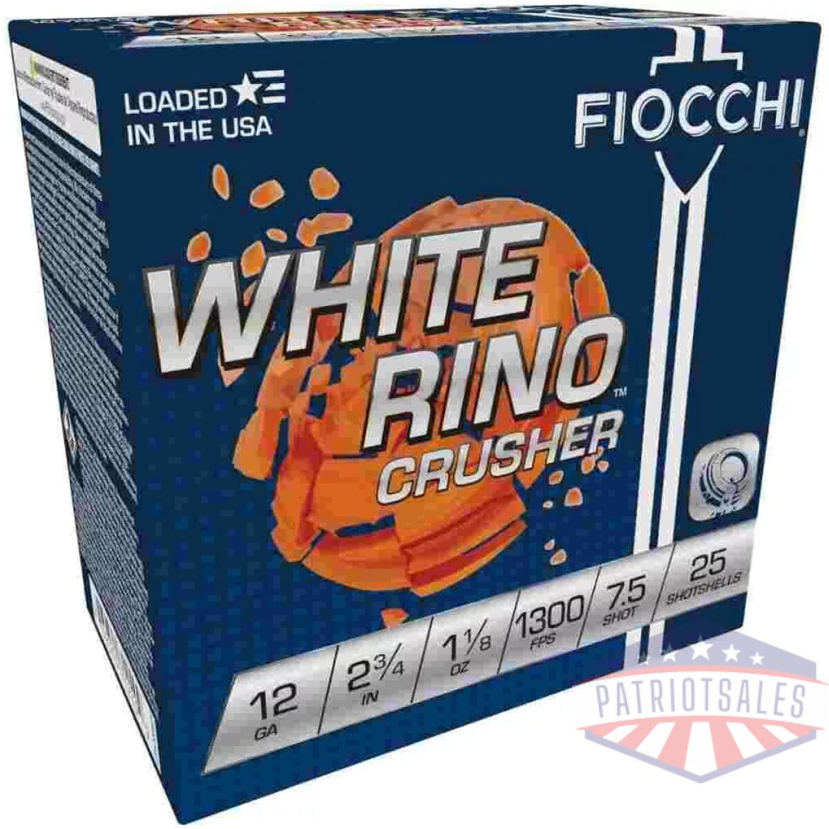 Fiocchi white rino crusher shotshells 12ga  2-3/4" 1-1/8oz 1300 fps #7. 5 25/ct - image 1