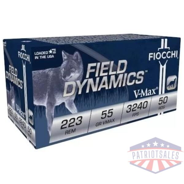 Fiocchi Field Dynamics Rifle Ammunition .223 Rem 55 gr VMAX 3240 fps 50/ct
