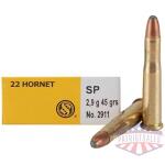 Sellier & Bellot Rifle Ammunition .22 Hornet 45 gr SP 2346 fps - 20/box
