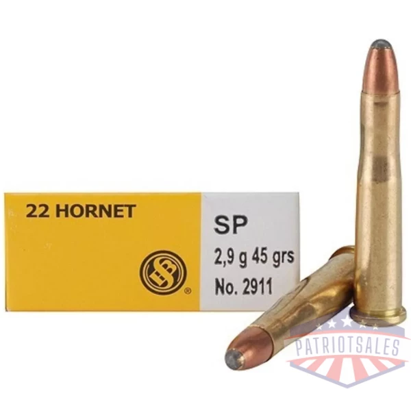 Sellier & Bellot Rifle Ammunition .22 Hornet 45 gr SP 2346 fps - 20/box