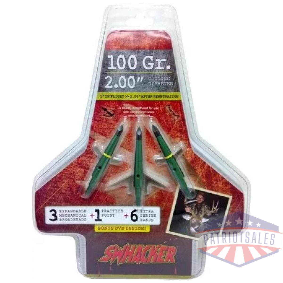 Swhacker broadhead 2-blade - 100gr 2" cut 3/pk - image 1