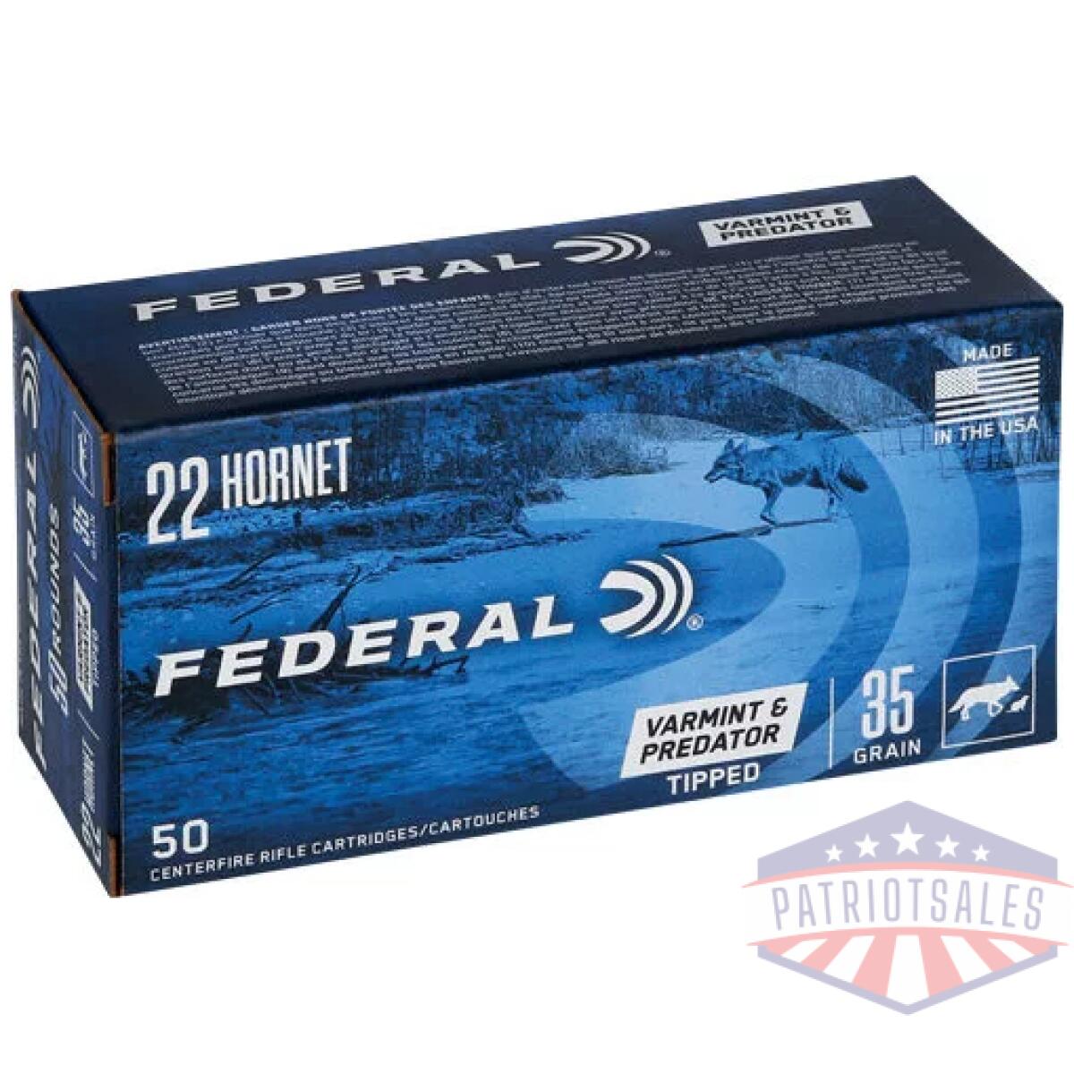 Federal ae 22 hornet 35gr - tipped varmint 50rd 10bx/cs - image 1