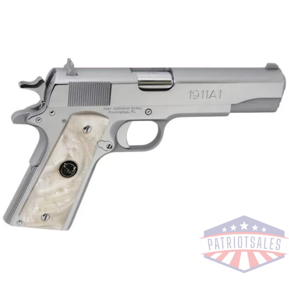 Iver johnson 1911a1 45acp 5" - fs 8rd chrome white pearl grip - image 1