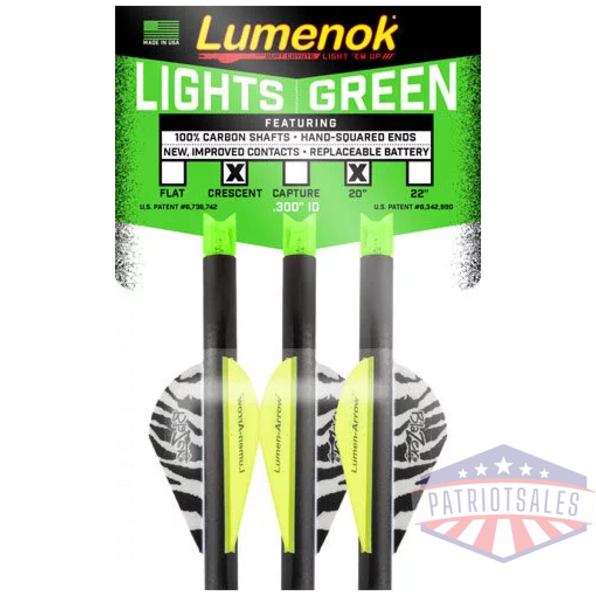 Lumenok xbow arrow 20" carbon - grn lighted crescent nock 3pk - image 2