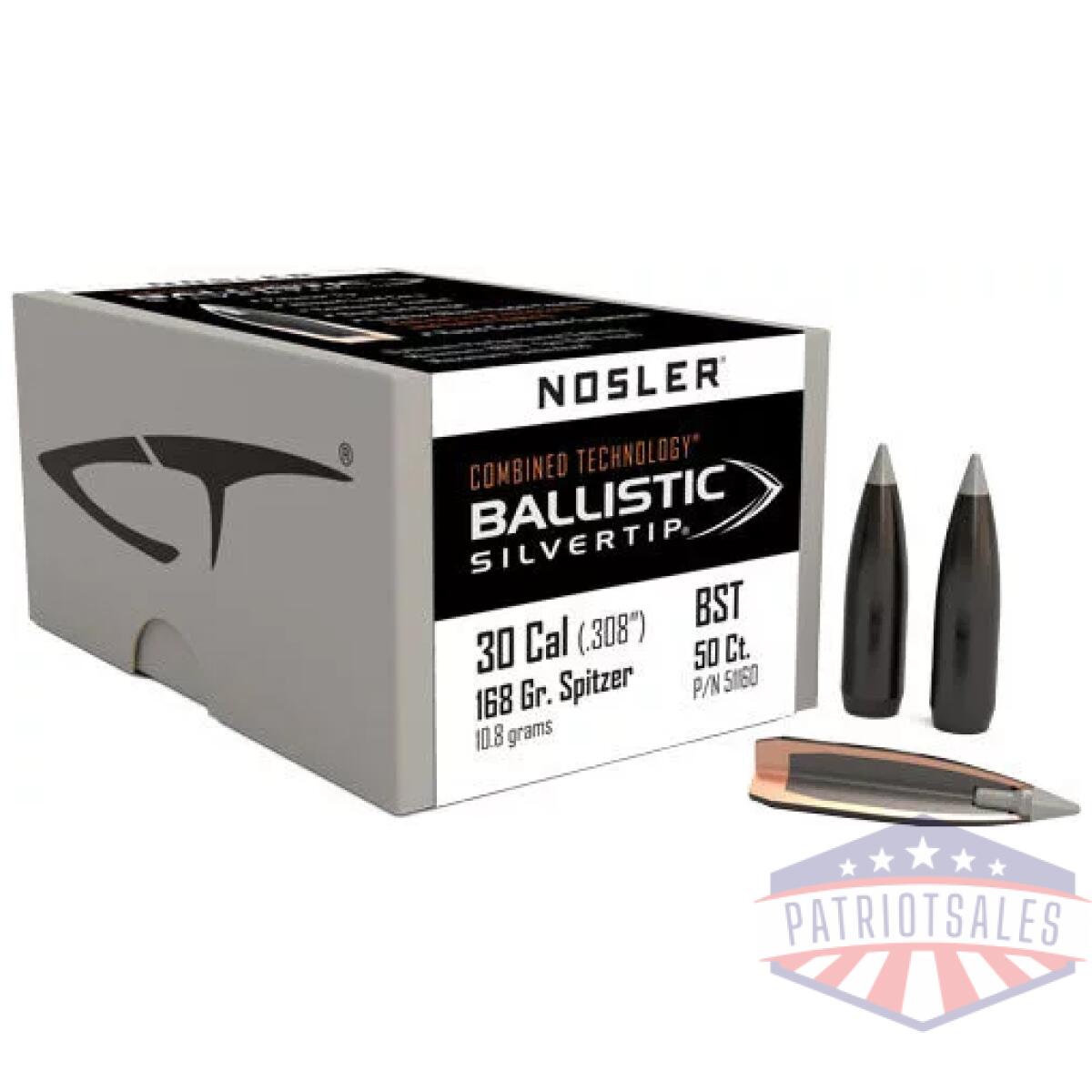 Nosler bullets 30 cal. 308 - 168gr ballistic silver tip 50c - image 2